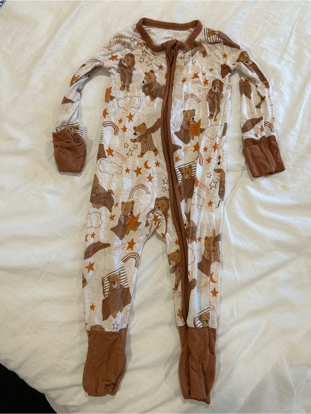 Little sleepies! Brown Bear Print One-Piece Zip Pajamas